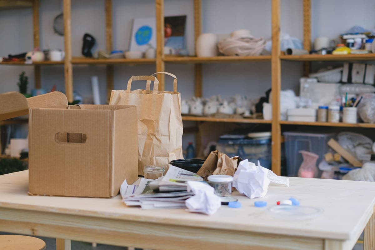 A small business craft packaging setup on a desk