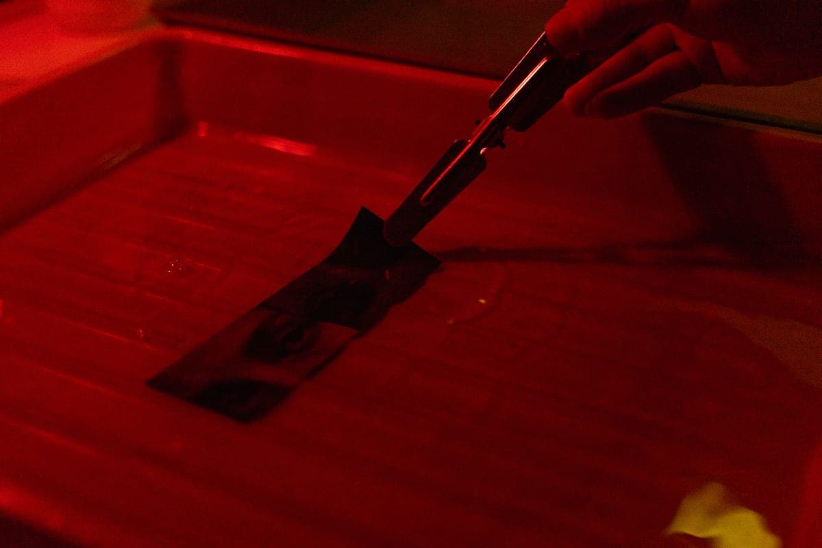 Hands weeding vinyl with fine tools on a work surface